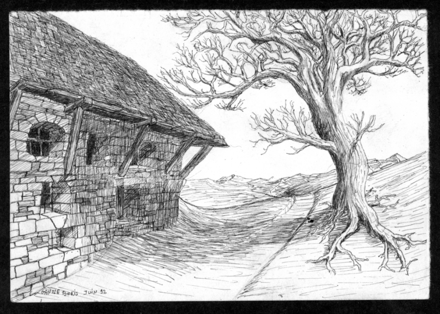 Boris_Ganne_-_1992_-_Auberge_et_un_arbre_-_encre.png